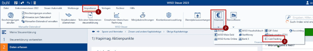 CoinTracking und WISO Steuer 3