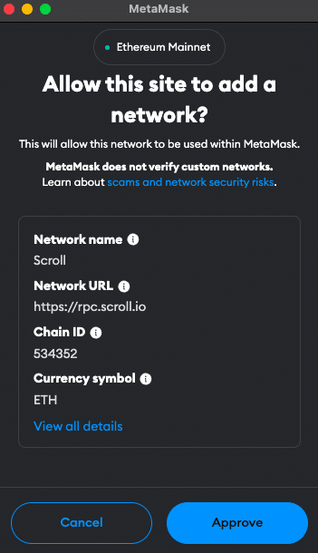 Scroll To MetaMask