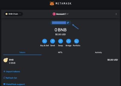 BNB wallet address in MetaMask