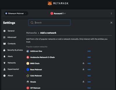 Select Avalanche C-Chain network in MetaMask
