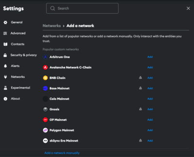 Select Celo network from list