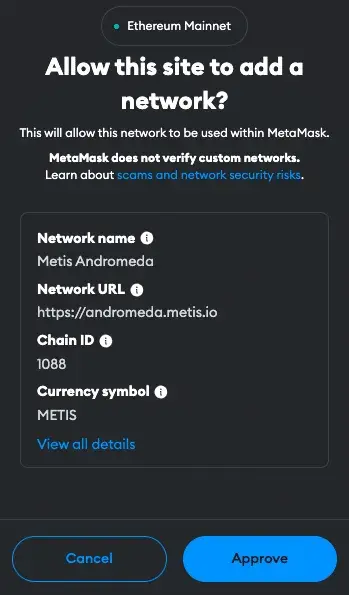 Metis to MetaMask
