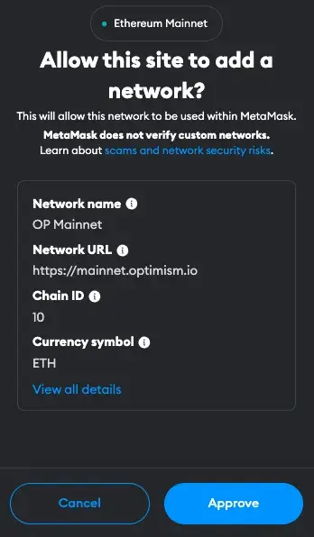 Optimism to MetaMask