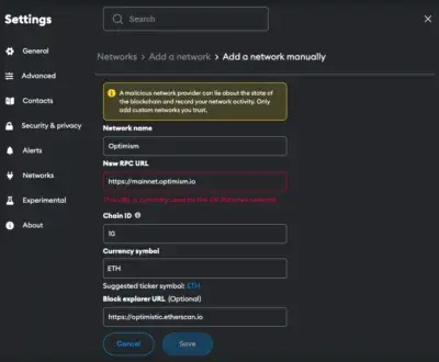 Optimism network details