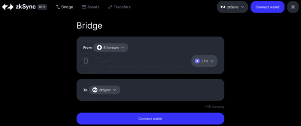 zkSync Portal Bridge connection interface