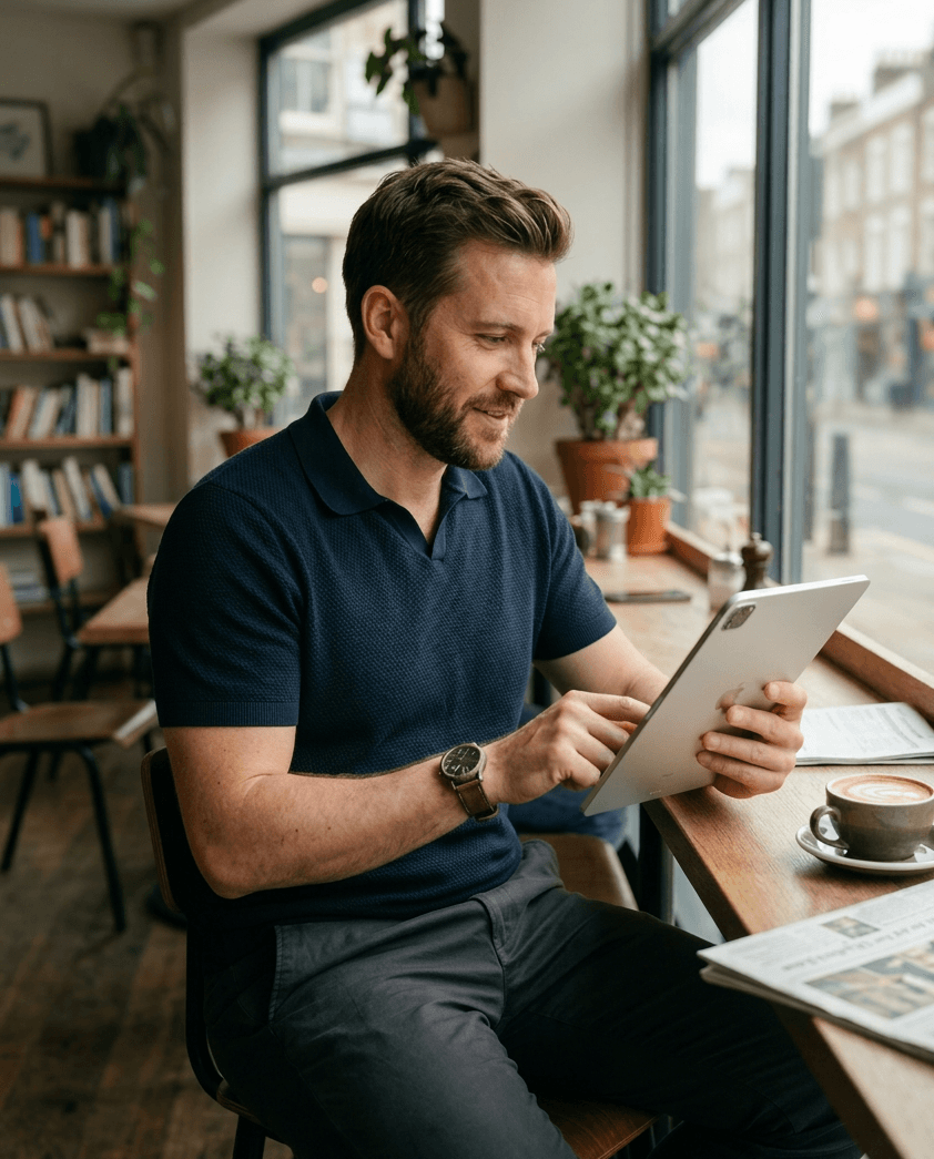 Individual crypto investor using tablet