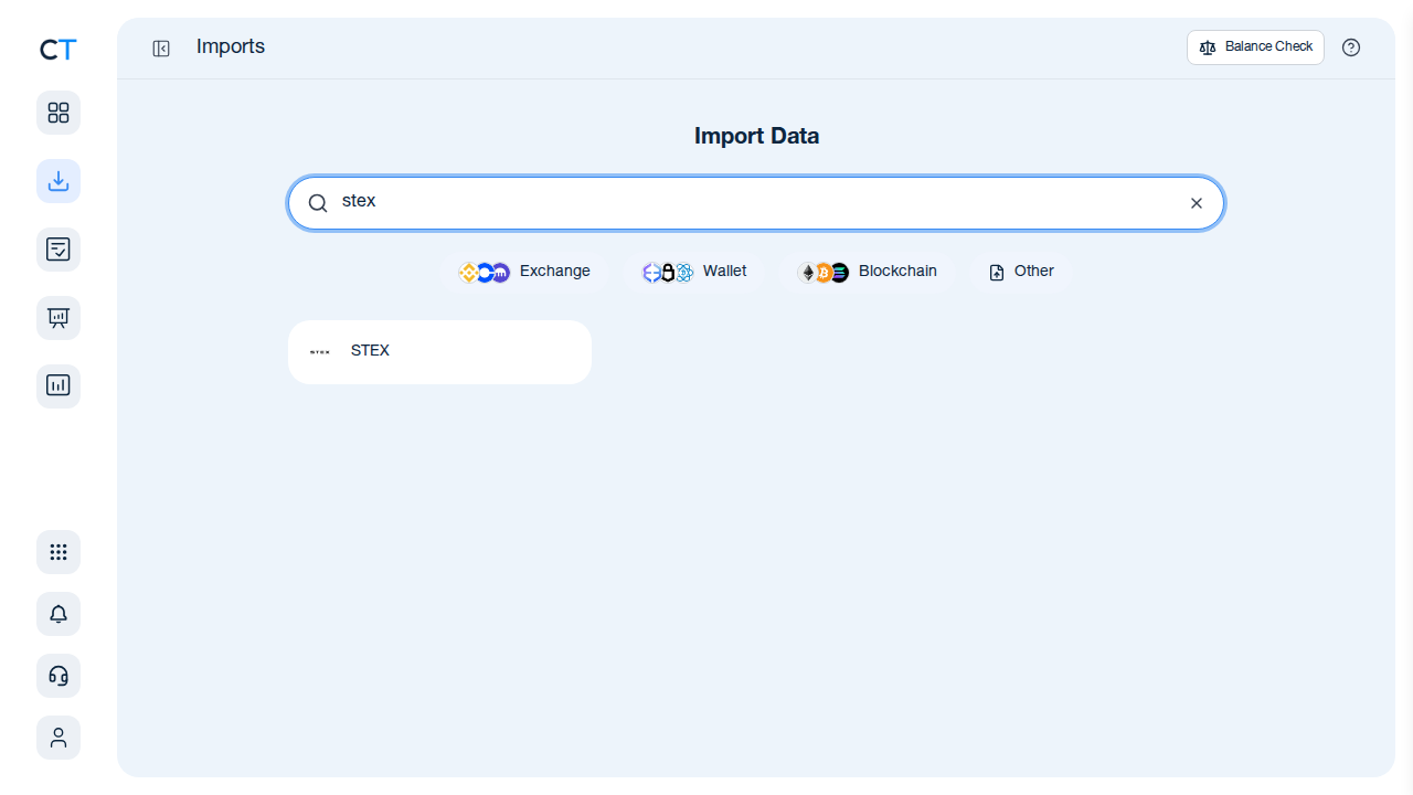 CoinTracking import search for STEX or CSV upload