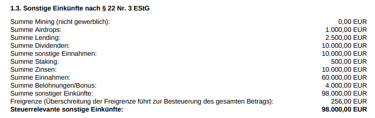 CoinTracking Steuerreport – Übersicht der Mining-Transaktionen