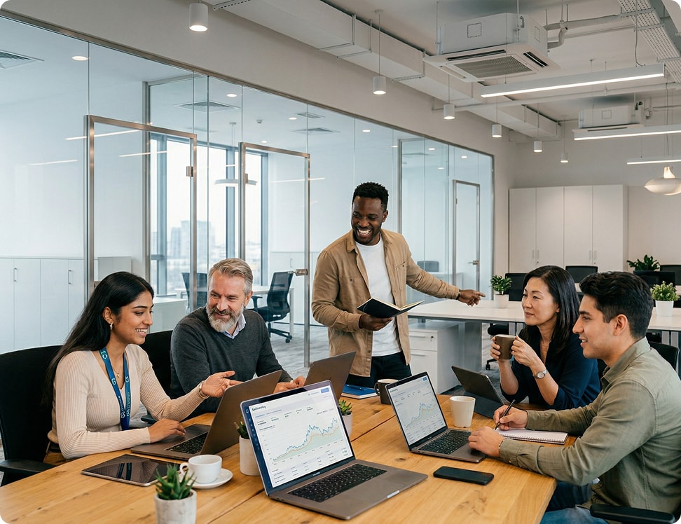 Diverse team of people celebrating together